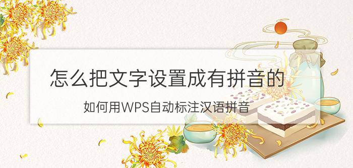 怎么把文字设置成有拼音的 如何用WPS自动标注汉语拼音？